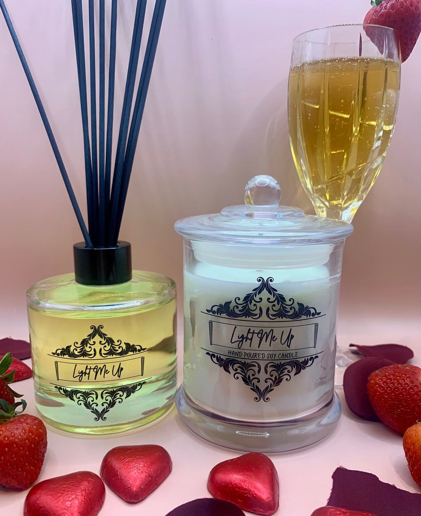 Champagne & Strawberries - Reed Diffuser & Candle Bundle